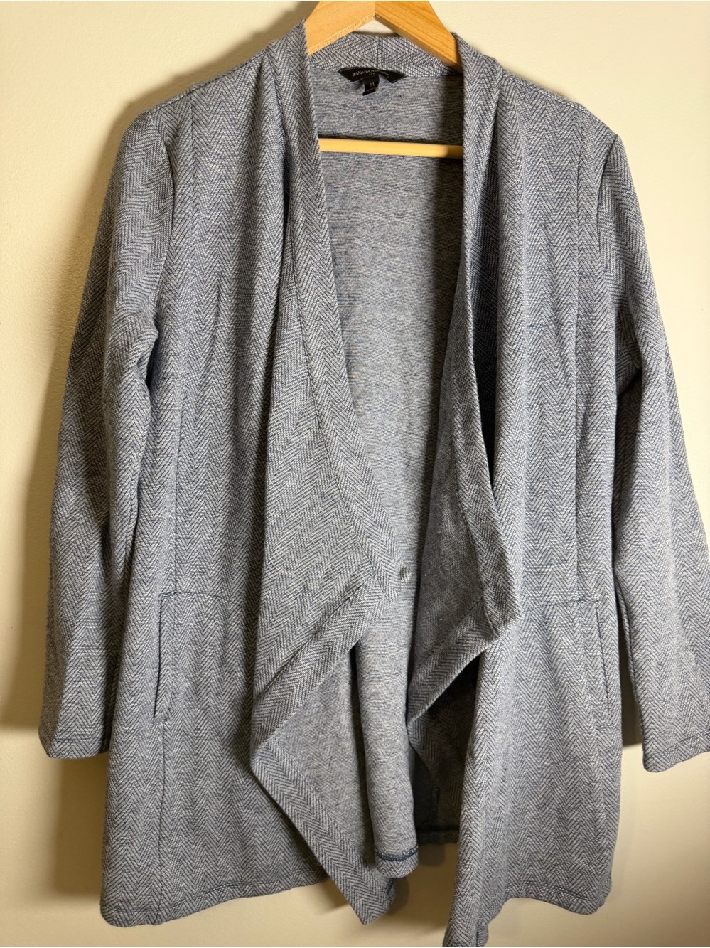 Gray Banana Republic Herringbone Print Coatigan Cardigan Open Front, Medium